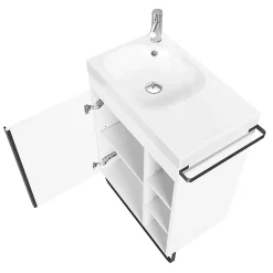 Meuble vasque faible profondeur blanc avec porte-serviettes l.65 x H.82 x P.36 cm + plan vasque résine blanc, GoodHome Maza