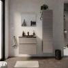 Meuble vasque faible profondeur suspendu effet chêne clair l.60 cm + plan vasque noir en résine, Calao