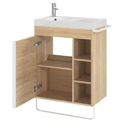 Meuble vasque faible profondeur effet bois avec porte-serviettes l.65 x H.82 x P.36 cm Maza + plan vasque résine, GoodHome Maza