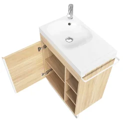 Meuble vasque faible profondeur effet bois avec porte-serviettes l.65 x H.82 x P.36 cm Maza + plan vasque résine, GoodHome Maza