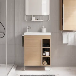 Meuble vasque faible profondeur effet bois avec porte-serviettes l.65 x H.82 x P.36 cm Maza + plan vasque résine, GoodHome Maza