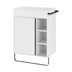 Meuble vasque faible profondeur blanc avec porte-serviettes l.65 x H.82 x P.36 cm Maza + plan vasque céramique blanc Nira, GoodHome