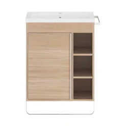 Meuble vasque faible profondeur effet bois avec porte-serviettes l.65 x H.82 x P.36 cm + plan vasque céramique blanc Nira, GoodHome