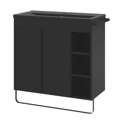 Meuble vasque faible profondeur noir avec porte-serviettes l.85 x H.82 x P.36 cm Maza + plan vasque noir céramique Nira, GoodHome