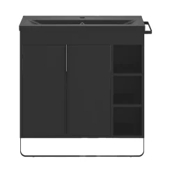 Meuble vasque faible profondeur noir avec porte-serviettes l.85 x H.82 x P.36 cm Maza + plan vasque noir céramique Nira, GoodHome