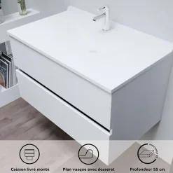 Meuble vasque L 90cm P 55cm ROMY - Blanc brillant