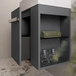 Meuble vasque lave-main Anthracite mat 45x35x50cm (LxPxH) 1 tiroir + rangement droite + poignée Chrome - COMPACT450