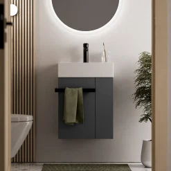 Meuble vasque lave-main Anthracite mat 45x35x50cm (LxPxH) 1 tiroir + rangement droite + poignée Noir mat - COMPACT450