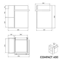 Meuble vasque lave-main Anthracite mat 45x35x50cm (LxPxH) 1 tiroir + rangement droite + poignée Noir mat - COMPACT450