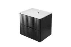 Meuble vasque, Noir, 60 x 57 x 46 cm, poignée noire, sans plateau