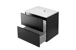 Meuble vasque, Noir, 60 x 57 x 46 cm, poignée noire, sans plateau