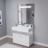Meuble vasque PMR EPURE 90 cm avec miroir led Elégance et caisson roulant - Blanc brillant