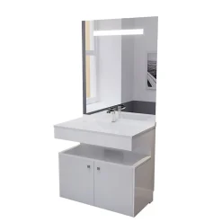 Meuble vasque PMR EPURE 90 cm avec miroir led Elégance et caisson roulant - Blanc brillant