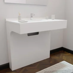 Meuble vasque PMR EPURE 90 cm avec miroir led Elégance et caisson roulant - Blanc brillant