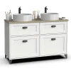 Meuble vasque pour salle de bain coloris blanc, chêne cambrian - Longueur 120 x Profondeur 47 x hauteur 80 cm