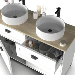 Meuble vasque pour salle de bain coloris blanc, chêne cambrian - Longueur 120 x Profondeur 47 x hauteur 80 cm