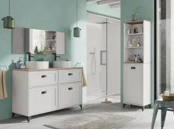 Meuble vasque pour salle de bain coloris blanc, chêne cambrian - Longueur 120 x Profondeur 47 x hauteur 80 cm