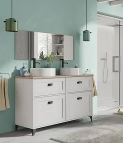 Meuble vasque pour salle de bain coloris blanc, chêne cambrian - Longueur 120 x Profondeur 47 x hauteur 80 cm