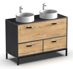 Meuble vasque pour salle de bain coloris imitation marbre, chêne - Longueur 120 x Profondeur 50 x hauteur 80 cm