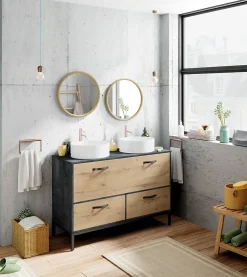Meuble vasque pour salle de bain coloris imitation marbre, chêne - Longueur 120 x Profondeur 50 x hauteur 80 cm