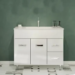 Meuble vasque sur pieds MADRID - simple vasque Blanc L. 100 cm - Saniverre