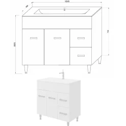 Meuble vasque sur pieds MADRID - simple vasque Blanc L. 100 cm - Saniverre