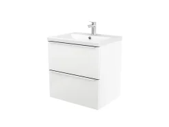 Meuble vasque suspendu blanc brillant l.60 cm Imandra + plan vasque blanc céramique Nira, GoodHome