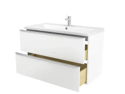 Meuble vasque suspendu blanc brillant l.80 cm Imandra + plan vasque blanc céramique Nira, GoodHome