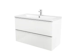 Meuble vasque suspendu blanc brillant l.80 cm Imandra + plan vasque blanc céramique Nira, GoodHome
