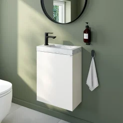 Meuble vasque suspendu blanc mat l.44 cm Imandra + plan vasque effet marbre blanc, GoodHome