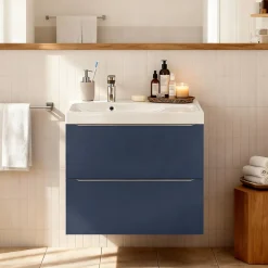 Meuble vasque suspendu bleu nuit mat l.80 cm Imandra + plan vasque blanc résine Mila, GoodHome