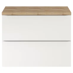 Meuble vasque suspendu blanc brillant l.80 cm Imandra + plan de toilette effet chêne, GoodHome