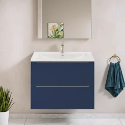 Meuble vasque suspendu bleu nuit mat l.80 cm Imandra + plan vasque blanc céramique Nira, GoodHome