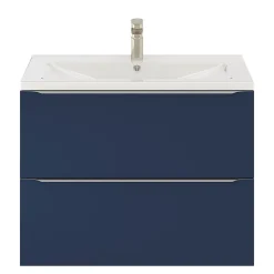 Meuble vasque suspendu bleu nuit mat l.80 cm Imandra + plan vasque blanc céramique Nira, GoodHome