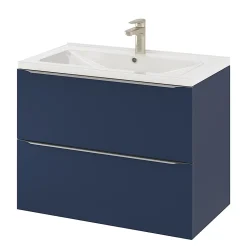 Meuble vasque suspendu bleu nuit mat l.80 cm Imandra + plan vasque blanc céramique Nira, GoodHome