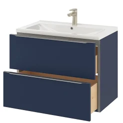 Meuble vasque suspendu bleu nuit mat l.80 cm Imandra + plan vasque blanc céramique Nira, GoodHome