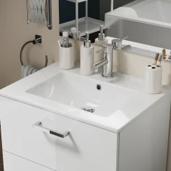 Meuble vasque suspendu blanc l.60 cm + plan vasque en céramique, Opah