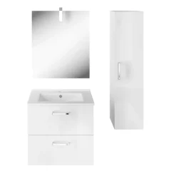 Meuble vasque suspendu blanc l.60 cm + plan vasque en céramique, Opah