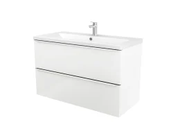 Meuble vasque suspendu blanc brillant l.100 cm Imandra + plan vasque blanc céramique Nira, GoodHome