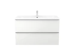 Meuble vasque suspendu blanc brillant l.100 cm Imandra + plan vasque blanc céramique Nira, GoodHome