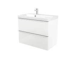 Meuble vasque suspendu blanc brillant l.80 cm Imandra + plan vasque blanc résine Mila, GoodHome