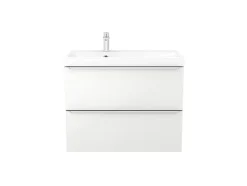 Meuble vasque suspendu blanc brillant l.80 cm Imandra + plan vasque blanc résine Mila, GoodHome