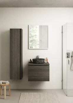 Meuble vasque suspendu effet chêne Metz l.60 cm + plan de toilette effet chêne Metz, Pura+