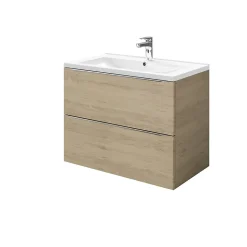 Meuble vasque suspendu effet chêne l.80 cm Imandra + plan vasque blanc céramique Nira, GoodHome