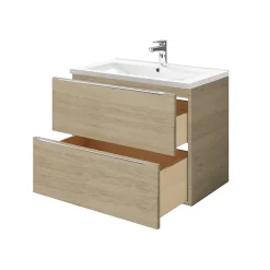 Meuble vasque suspendu effet chêne l.80 cm Imandra + plan vasque blanc céramique Nira, GoodHome