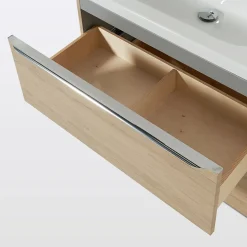 Meuble vasque suspendu effet chêne l.80 cm Imandra + plan vasque blanc céramique Nira, GoodHome