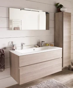 Meuble vasque suspendu effet chêne clair l.120 cm + plan vasque en résine, Calao