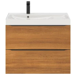 Meuble vasque suspendu effet noyer l.80 cm Imandra + plan vasque blanc résine Mila, GoodHome