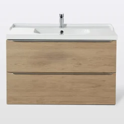 Meuble vasque suspendu effet chêne l.100 cm Imandra + plan vasque blanc céramique Lana, GoodHome