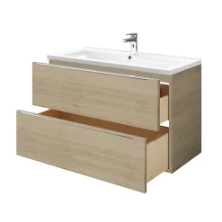 Meuble vasque suspendu effet chêne l.100 cm Imandra + plan vasque blanc céramique Nira, GoodHome